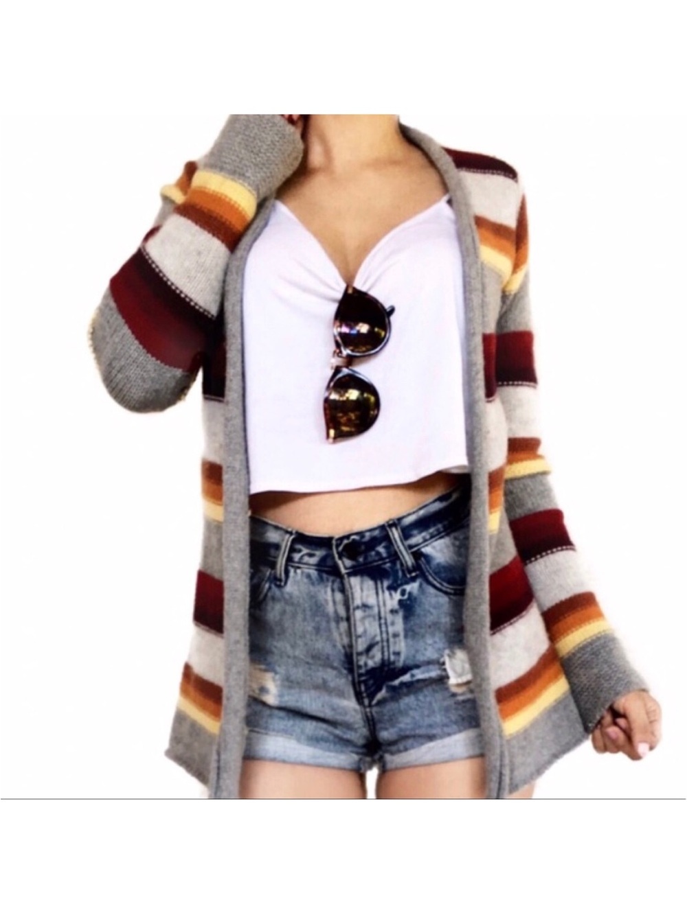 Vince 100% Cashmere Striped Belted Cardigan Sweater Small